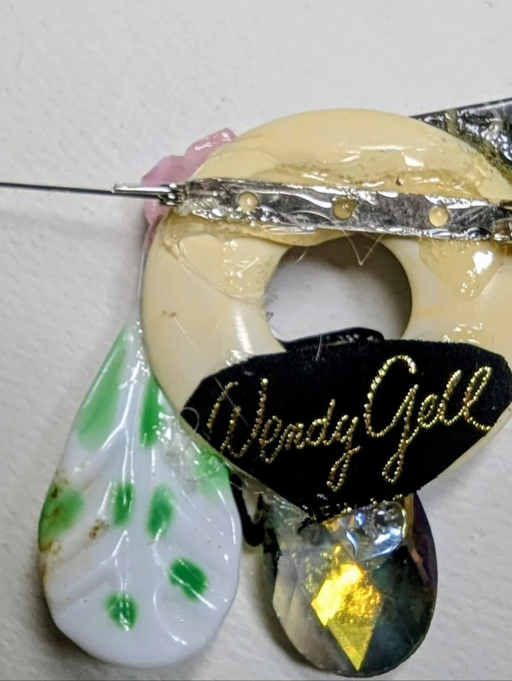 Wendy Gell brooch butterfly flower Picasso Stone Crystal.